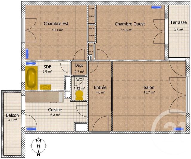 Appartement à vendre - 3 pièces - 55 m2 - Melun - 77 - ILE-DE-FRANCE