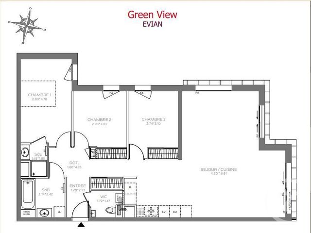 Appartement F4 &agrave; vendre - 4 pi&egrave;ces - 96,05 m2 - Evian Les Bains - 74 - RHONE-ALPES