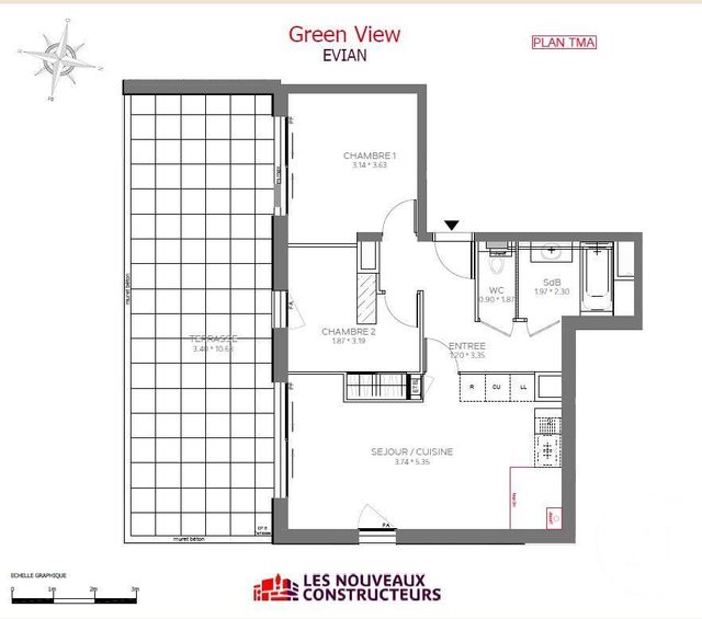 Appartement F4 à vendre - 3 pièces - 57,30 m2 - Evian Les Bains - 74 - RHONE-ALPES