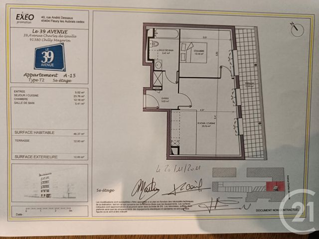 Appartement F2 &agrave; vendre - 2 pi&egrave;ces - 46,37 m2 - Chilly Mazarin - 91 - ILE-DE-FRANCE