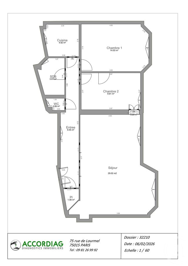 Appartement F3 &agrave; vendre - 4 pi&egrave;ces - 73,11 m2 - Paris - 75015 - ILE-DE-FRANCE