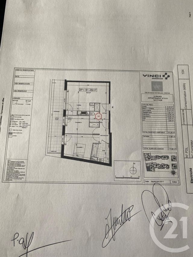 Appartement F3 &agrave; louer - 3 pi&egrave;ces - 61,28 m2 - Colombes - 92 - ILE-DE-FRANCE