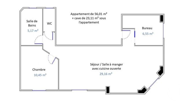 Appartement F2/3 &agrave; vendre - 3 pi&egrave;ces - 56,01 m2 - Colombes - 92 - ILE-DE-FRANCE