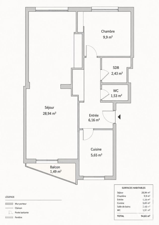 Appartement F2/3 &agrave; vendre - 3 pi&egrave;ces - 54,62 m2 - Colombes - 92 - ILE-DE-FRANCE