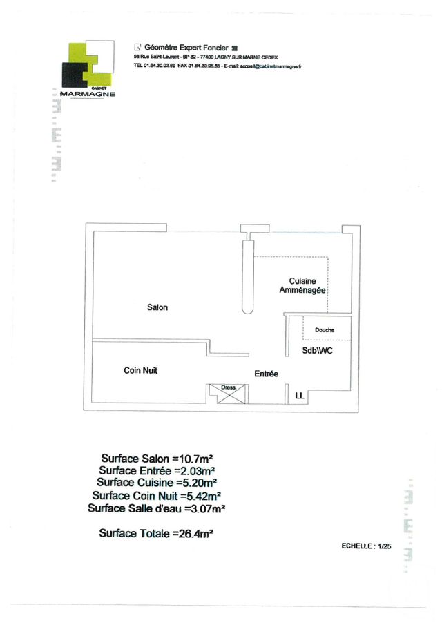 Appartement Studio &agrave; louer - 1 pi&egrave;ce - 26,40 m2 - Lagny Sur Marne - 77 - ILE-DE-FRANCE