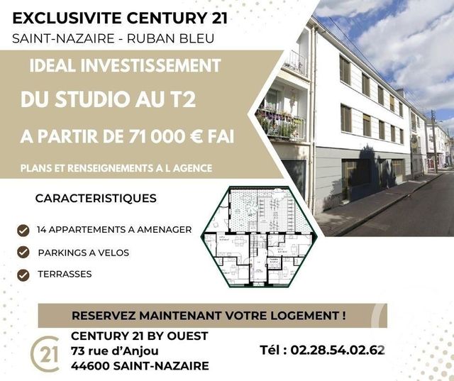 Appartement F1 à vendre - 1 pièce - 23,56 m2 - St Nazaire - 44 - PAYS-DE-LOIRE