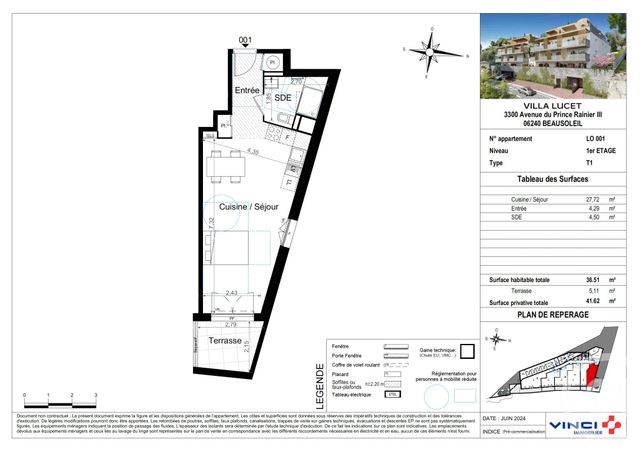 Appartement F1 à vendre - 1 pièce - 36,51 m2 - Beausoleil - 06 - PROVENCE-ALPES-COTE-D-AZUR