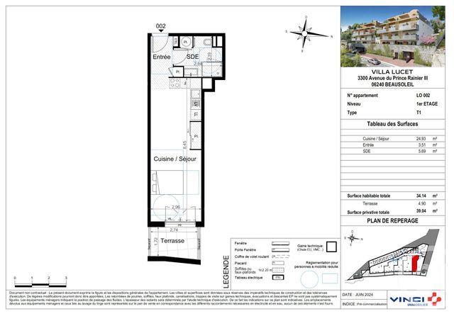 Appartement F1 à vendre - 1 pièce - 34,14 m2 - Beausoleil - 06 - PROVENCE-ALPES-COTE-D-AZUR