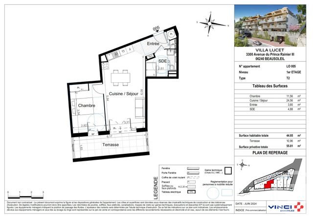 Appartement F2 à vendre - 2 pièces - 44,85 m2 - Beausoleil - 06 - PROVENCE-ALPES-COTE-D-AZUR