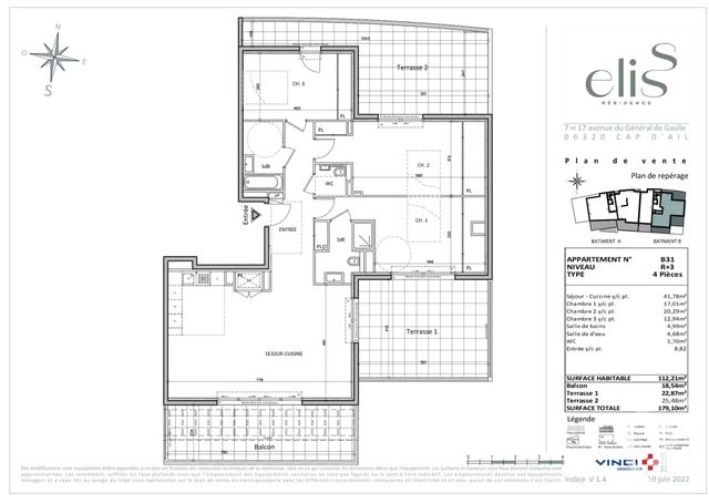 Appartement F4 à vendre - 4 pièces - 112,21 m2 - Cap D Ail - 06 - PROVENCE-ALPES-COTE-D-AZUR