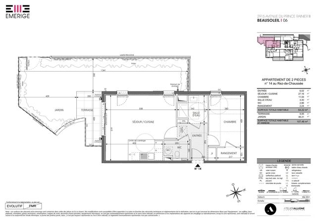 Appartement F2 &agrave; vendre - 2 pi&egrave;ces - 54,22 m2 - Beausoleil - 06 - PROVENCE-ALPES-COTE-D-AZUR