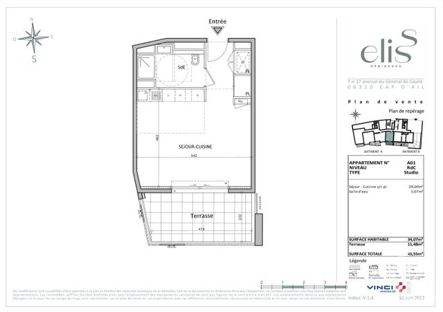 Appartement F1 à vendre - 1 pièce - 34,07 m2 - Cap D Ail - 06 - PROVENCE-ALPES-COTE-D-AZUR