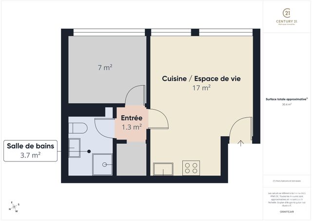 Appartement F1 &agrave; vendre - 1 pi&egrave;ce - 32,64 m2 - Rambouillet - 78 - ILE-DE-FRANCE