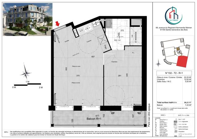 Appartement F2 &agrave; vendre - 2 pi&egrave;ces - 39,25 m2 - Ste Genevieve Des Bois - 91 - ILE-DE-FRANCE