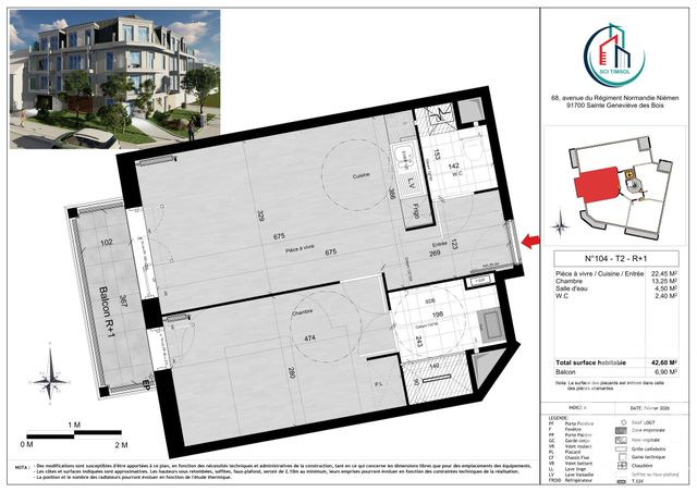 Appartement F2 &agrave; vendre - 2 pi&egrave;ces - 42,60 m2 - Ste Genevieve Des Bois - 91 - ILE-DE-FRANCE