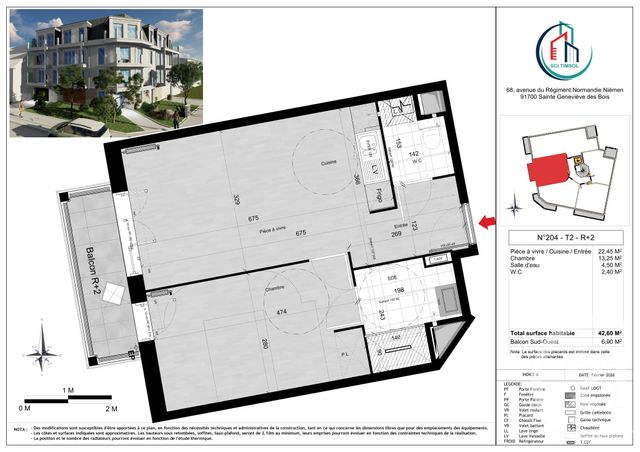Appartement F2 &agrave; vendre - 2 pi&egrave;ces - 42,60 m2 - Ste Genevieve Des Bois - 91 - ILE-DE-FRANCE