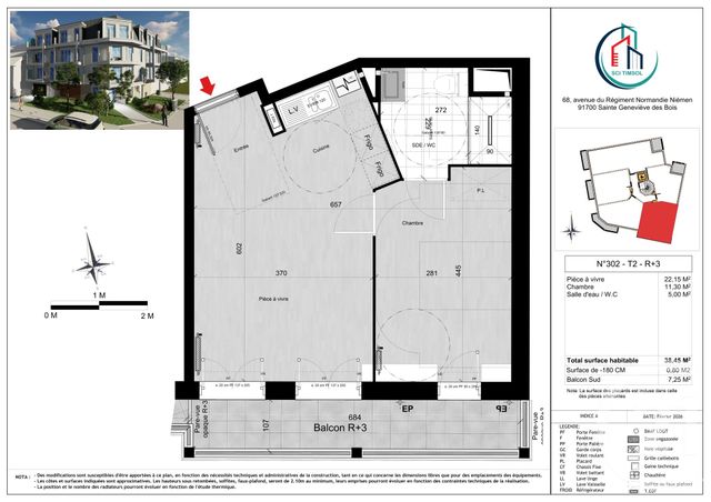 Appartement F2 &agrave; vendre - 2 pi&egrave;ces - 38,45 m2 - Ste Genevieve Des Bois - 91 - ILE-DE-FRANCE