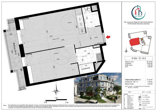 Appartement F2 &agrave; vendre - 2 pi&egrave;ces - 41,65 m2 - Ste Genevieve Des Bois - 91 - ILE-DE-FRANCE