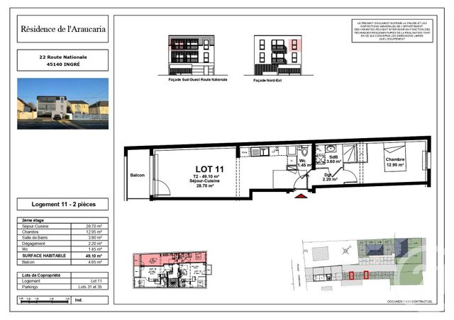 Appartement F2 &agrave; louer - 2 pi&egrave;ces - 49,10 m2 - Ingre - 45 - CENTRE