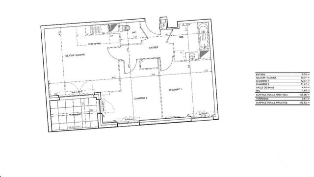 Appartement F3 à vendre ROMAINVILLE