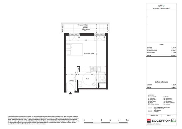 Appartement F1 &agrave; louer - 1 pi&egrave;ce - 27,07 m2 - Romainville - 93 - ILE-DE-FRANCE