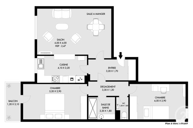 Appartement F3 à vendre - 3 pièces - 77 m2 - Paris - 75020 - ILE-DE-FRANCE
