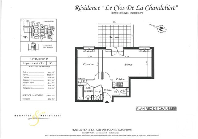 Appartement T2 à vendre - 2 pièces - 39,04 m2 - Gironde Sur Dropt - 33 - AQUITAINE