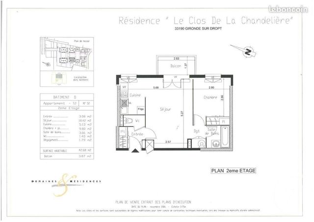 Appartement T2 à vendre - 2 pièces - 42,68 m2 - Langon - 33 - AQUITAINE