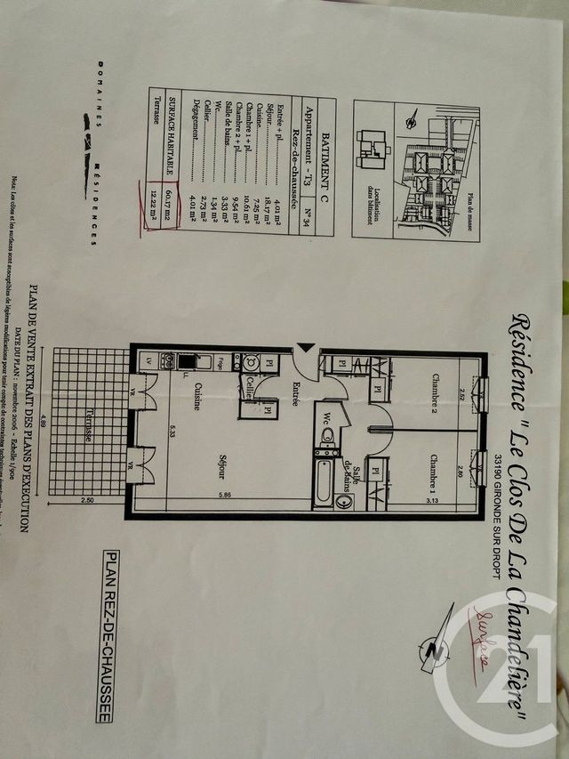 Appartement &agrave; vendre - 3 pi&egrave;ces - 60,99 m2 - Gironde Sur Dropt - 33 - AQUITAINE