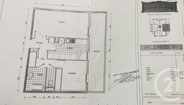 Appartement F2 &agrave; vendre - 2 pi&egrave;ces - 49,22 m2 - Bussy St Georges - 77 - ILE-DE-FRANCE