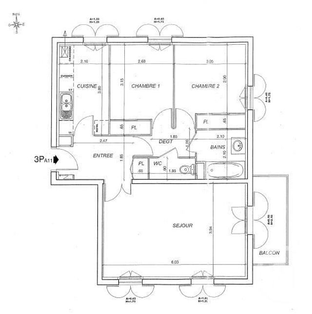 Appartement F3 &agrave; louer - 3 pi&egrave;ces - 67,33 m2 - St Aubin - 91 - ILE-DE-FRANCE
