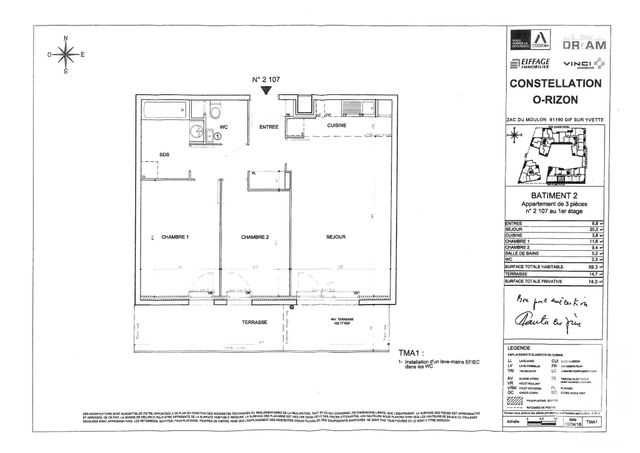 Appartement F3 &agrave; louer - 3 pi&egrave;ces - 59,30 m2 - Gif Sur Yvette - 91 - ILE-DE-FRANCE