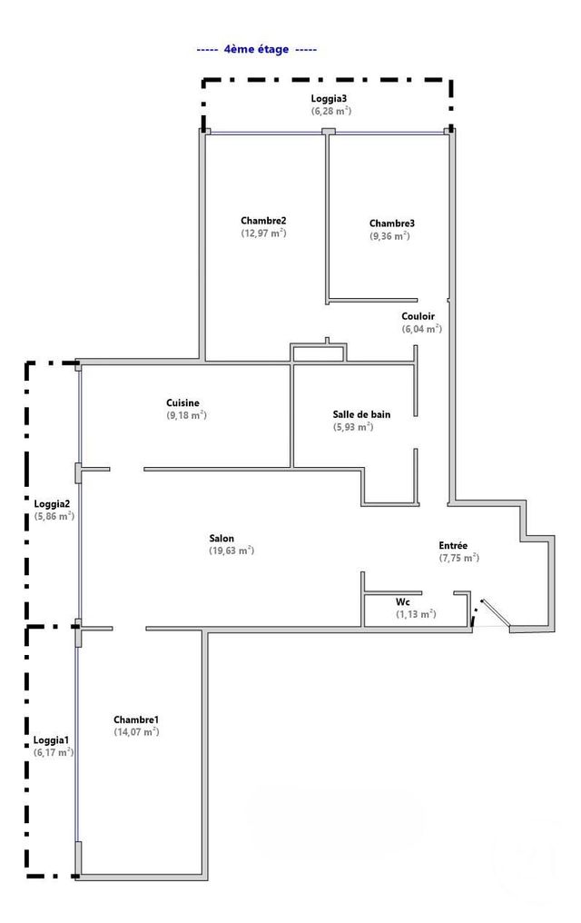 Appartement F4 &agrave; vendre - 4 pi&egrave;ces - 86,10 m2 - Paris - 75013 - ILE-DE-FRANCE