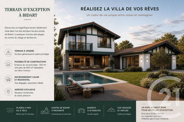Terrain &agrave; vendre - 1325 m2 - Bidart - 64 - AQUITAINE