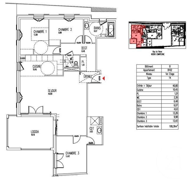 Appartement F4 à vendre - 4 pièces - 108,36 m2 - Compiegne - 60 - PICARDIE