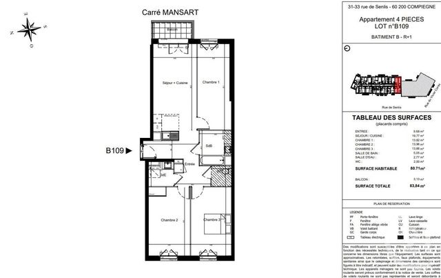 Appartement F4 à vendre - 4 pièces - 80,71 m2 - Compiegne - 60 - PICARDIE