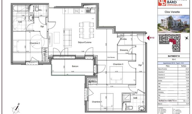 Appartement F4 à vendre - 4 pièces - 99,43 m2 - Venette - 60 - PICARDIE