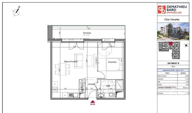 Appartement F2 à vendre - 2 pièces - 45,26 m2 - Venette - 60 - PICARDIE