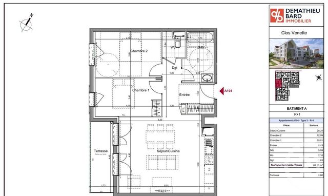 Appartement F3 à vendre - 3 pièces - 66,55 m2 - Venette - 60 - PICARDIE