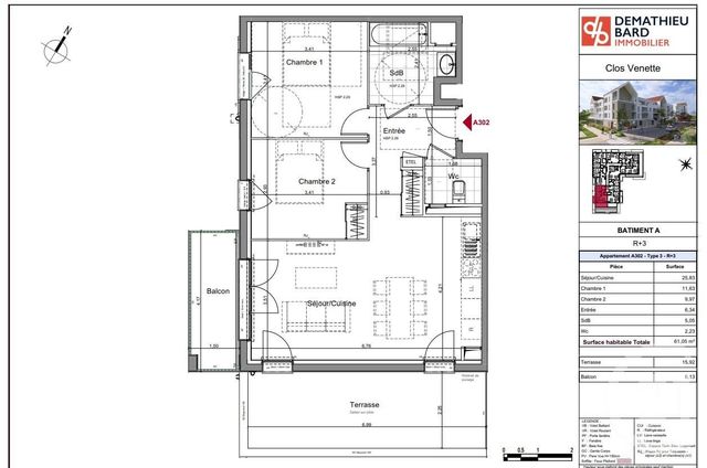 Appartement F3 à vendre - 3 pièces - 61,05 m2 - Venette - 60 - PICARDIE