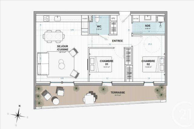 Appartement F3 &agrave; vendre - 3 pi&egrave;ces - 66,60 m2 - Chartres - 28 - CENTRE