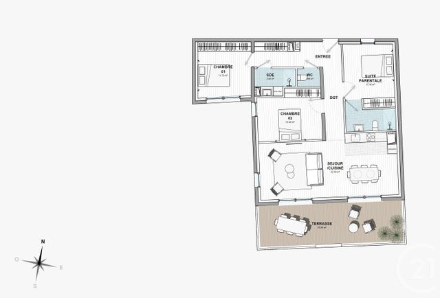 Appartement F4 &agrave; vendre - 5 pi&egrave;ces - 93,01 m2 - Chartres - 28 - CENTRE