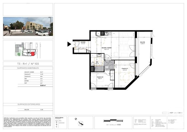 Appartement T3 à vendre - 3 pièces - 64,06 m2 - Biganos - 33 - AQUITAINE