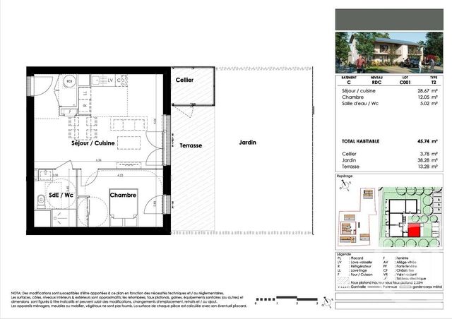 Appartement T2 &agrave; vendre - 2 pi&egrave;ces - 45,74 m2 - Mios - 33 - AQUITAINE
