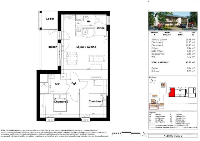 Appartement T3 &agrave; vendre - 3 pi&egrave;ces - 63,31 m2 - Mios - 33 - AQUITAINE