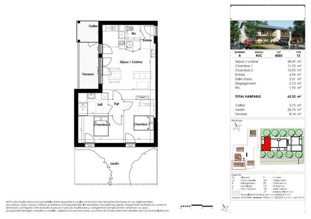 Appartement T3 &agrave; vendre - 3 pi&egrave;ces - 63,32 m2 - Mios - 33 - AQUITAINE