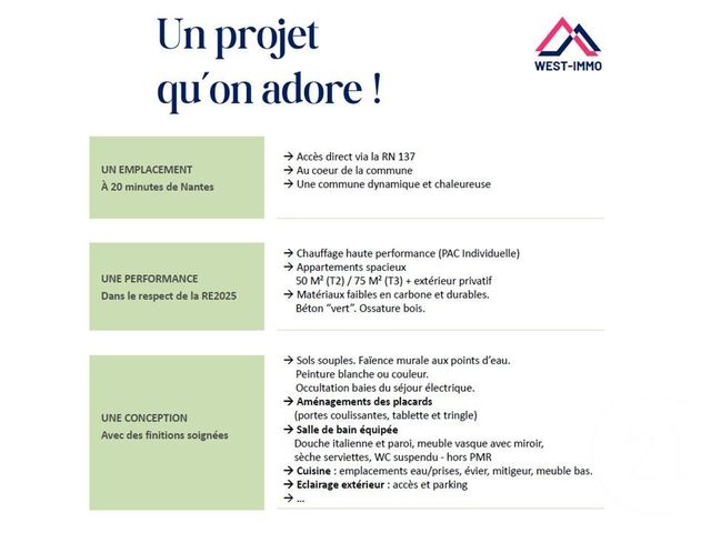 Appartement T2 &agrave; vendre - 2 pi&egrave;ces - 49,50 m2 - Puceul - 44 - PAYS-DE-LOIRE