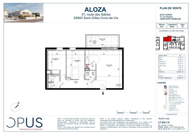 Appartement F3 &agrave; vendre - 3 pi&egrave;ces - 65,60 m2 - St Gilles Croix De Vie - 85 - PAYS-DE-LOIRE