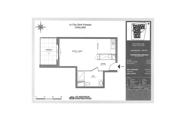 Appartement F1 &agrave; louer - 1 pi&egrave;ce - 29,04 m2 - Challans - 85 - PAYS-DE-LOIRE