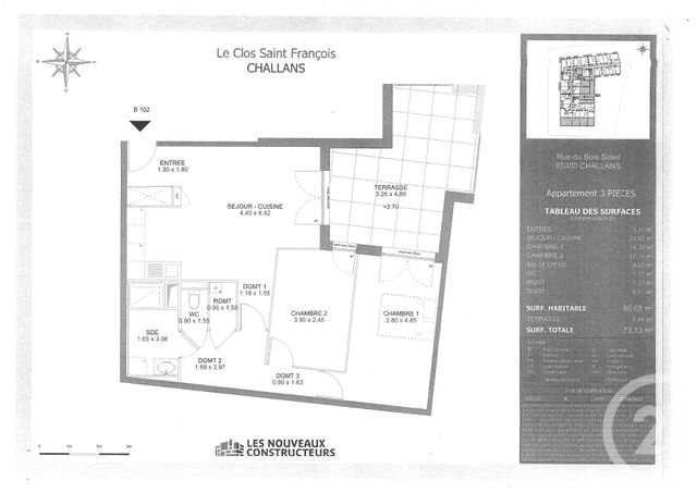 Appartement F3 &agrave; louer - 3 pi&egrave;ces - 66,69 m2 - Challans - 85 - PAYS-DE-LOIRE